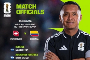 2026世界杯16强瑞士对阵哥伦比亚比赛裁判：萨尔瓦多裁判伊万·巴顿执裁